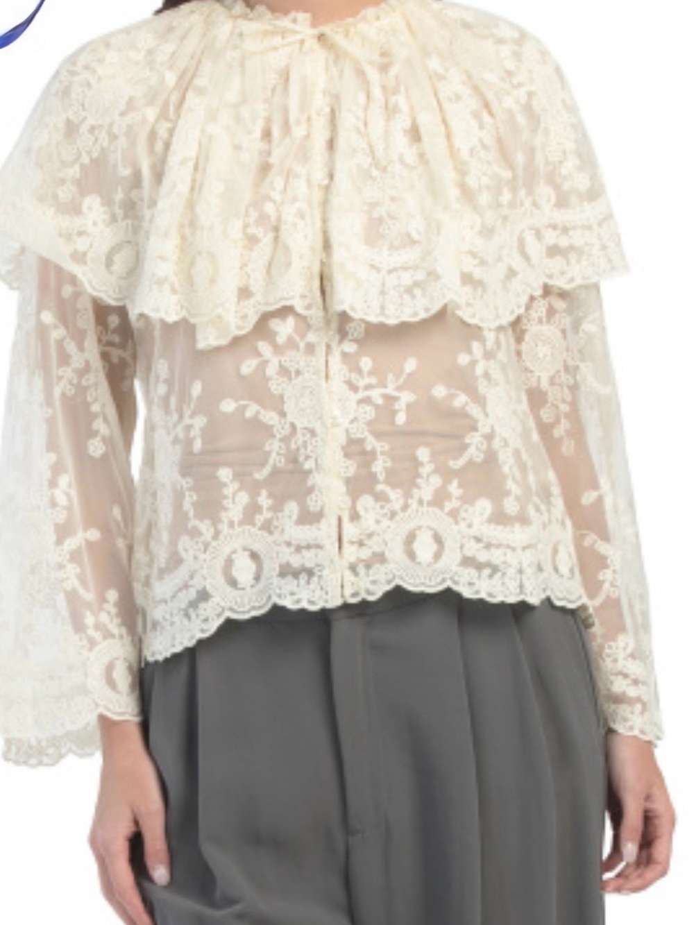 NWT House of Harlow 1960 Lace Layer Ruffle Embroidered Shirt Blouse Sheer Bridal